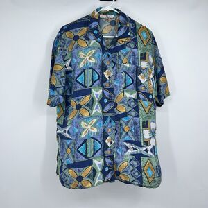 Stunt Blouse Women's Med Floral Button-Up 100% Silk Hawaiian Artsy Colorful